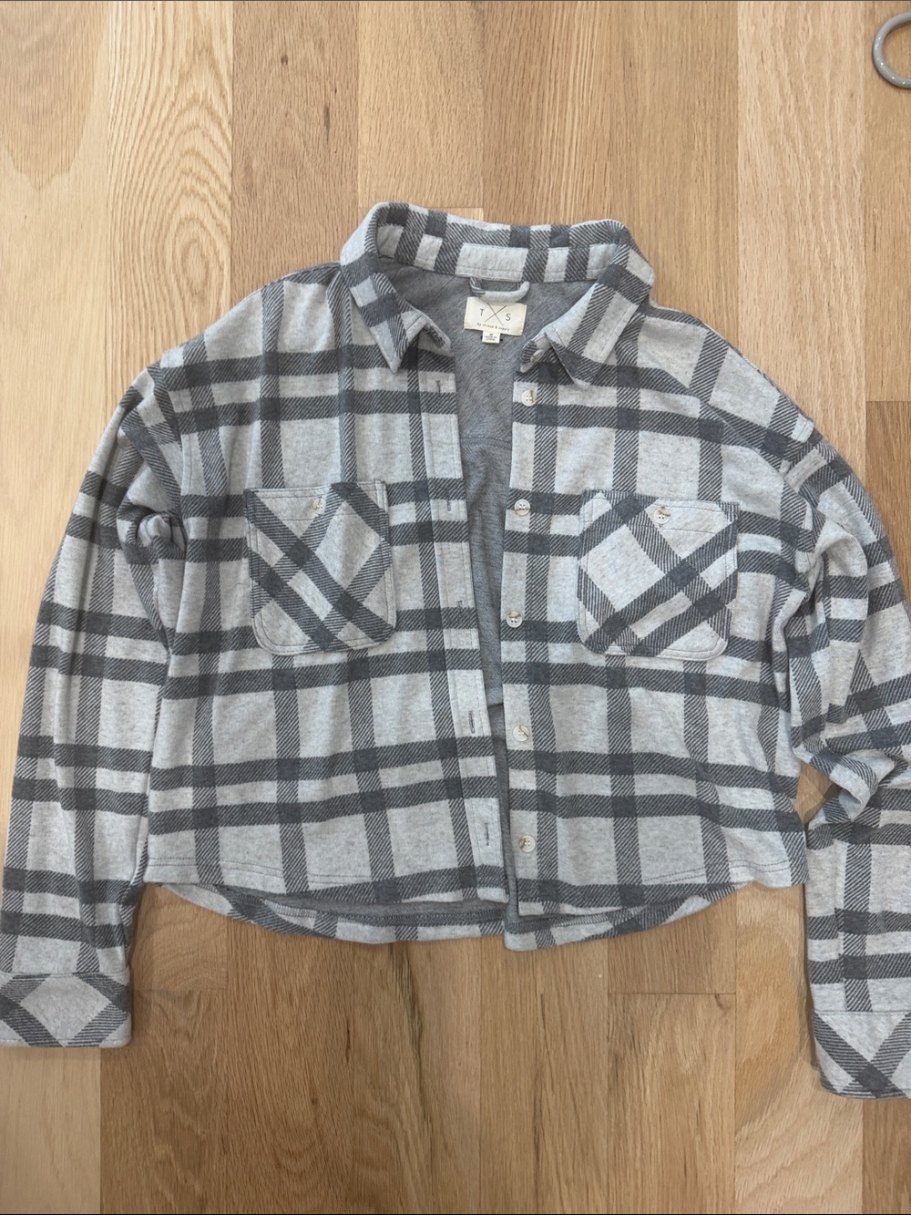 Thread & Supply Gray Plaid Cropped Button-Up Shirt Jacket